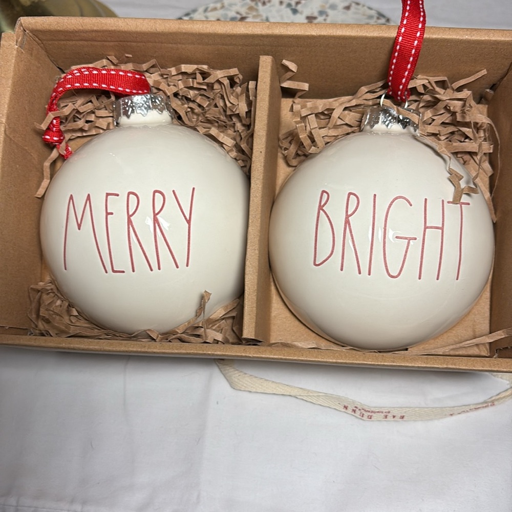 Rae Dunn Merry and Bright ceramic Christmas ornaments